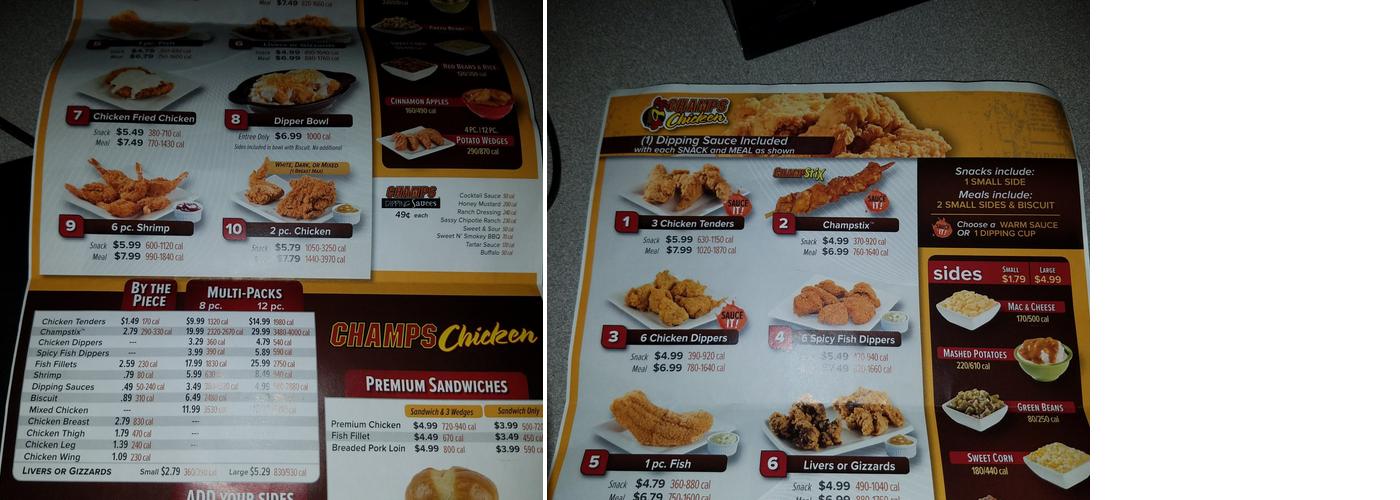 Champs Chicken Menu