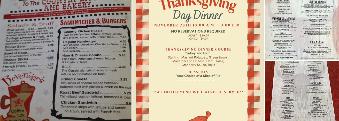 Country Kitchen and Bakery Menu