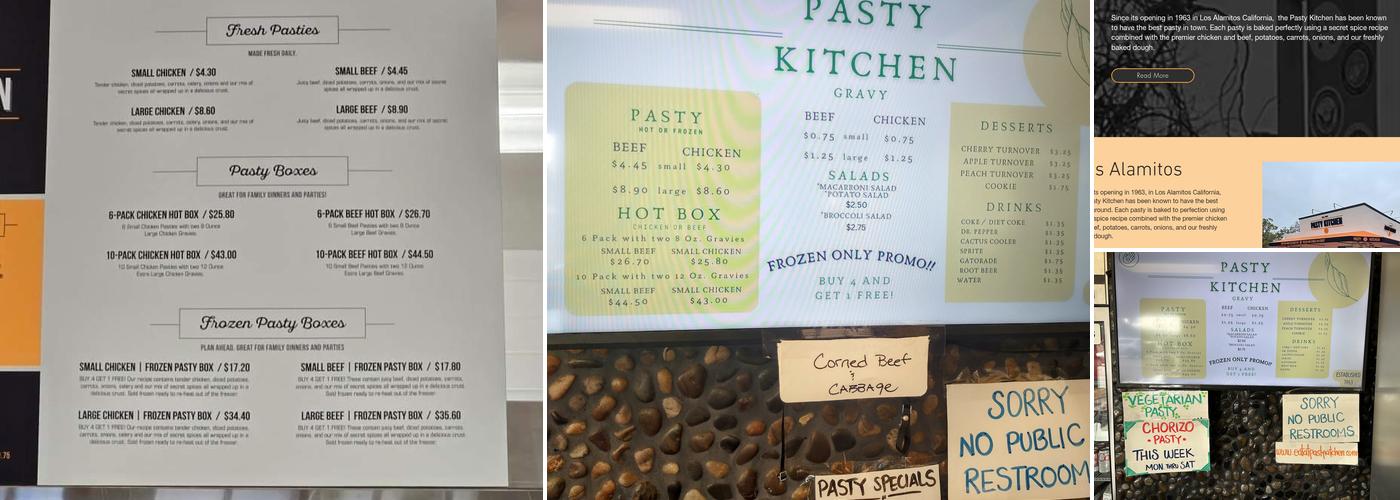 Pasty Kitchen Menu
