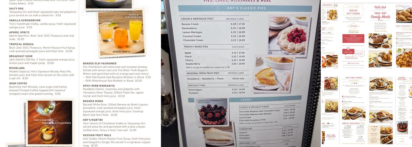 Hof's Hut Restaurant & Bakery Menu