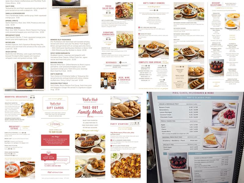 Hof's Hut Restaurant & Bakery Menu
