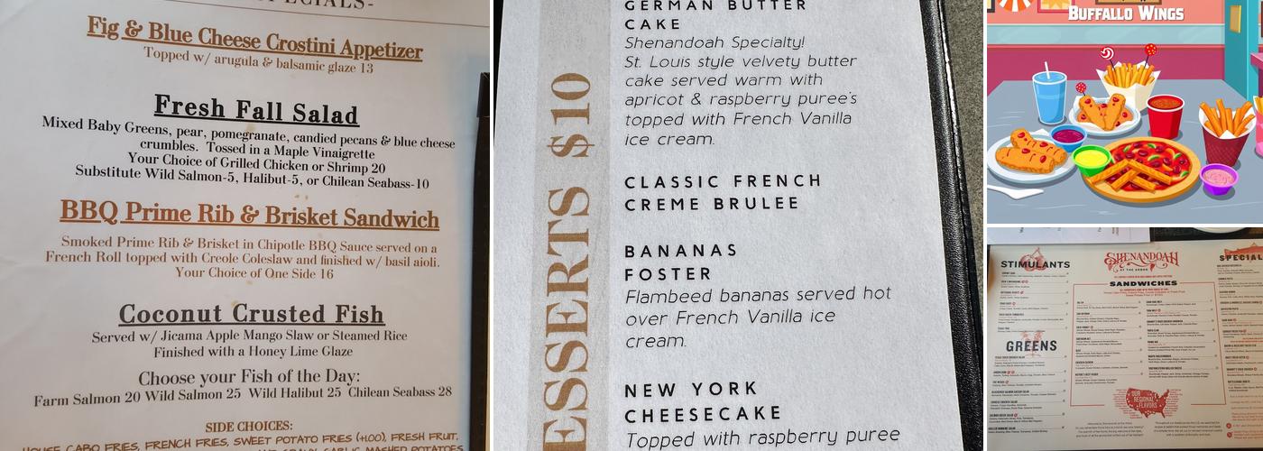 Shenandoah At the Arbor Menu