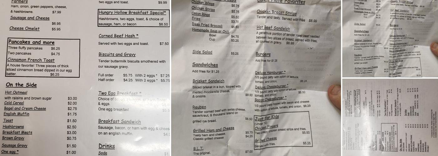 Hungry Hollow Cafe Menu