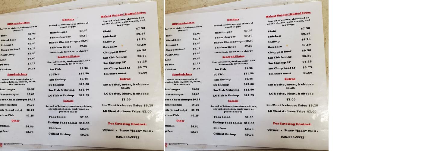 Watts & Watts BBQ Menu