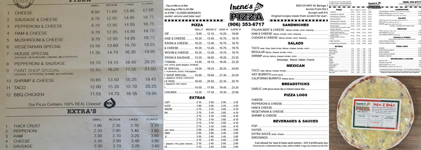 Irene's Pizza Menu