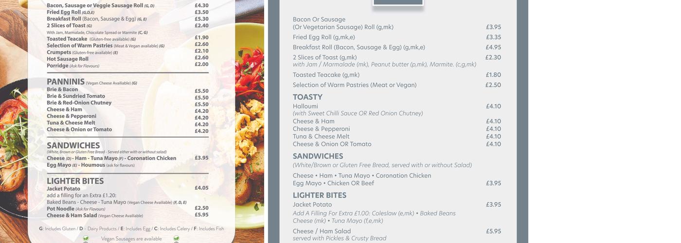 Cafe on the Vine Menu