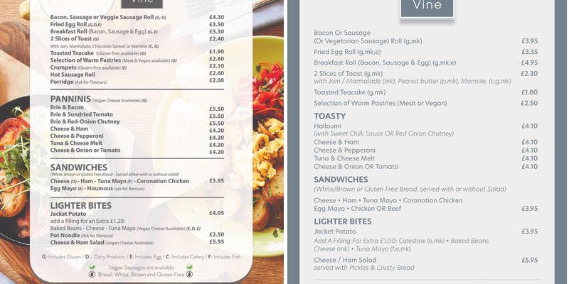 Cafe on the Vine Menu