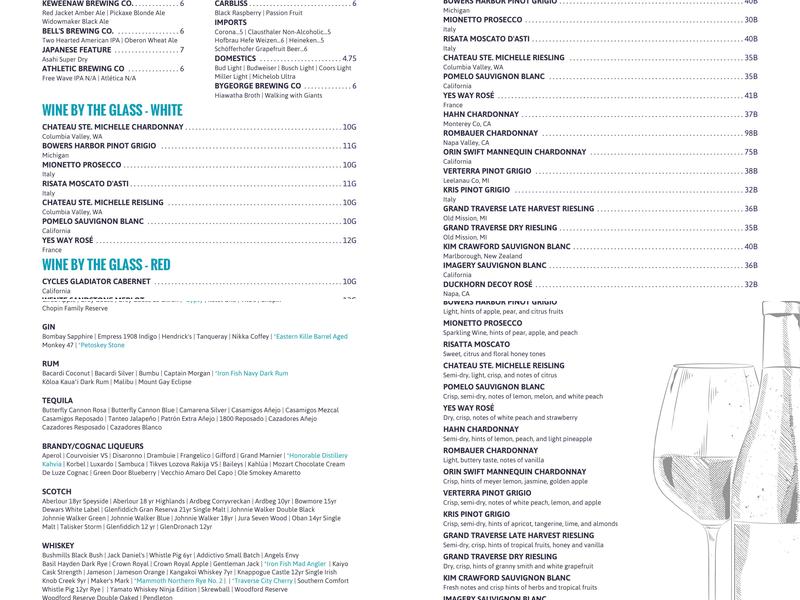 Tracey's at Roam Inn Menu