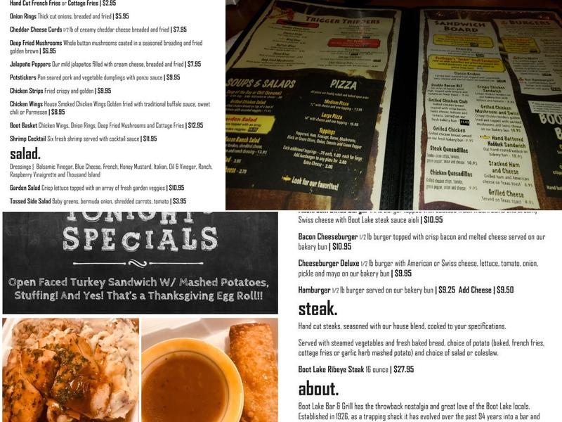 Boot Lake Bar & Grill Menu