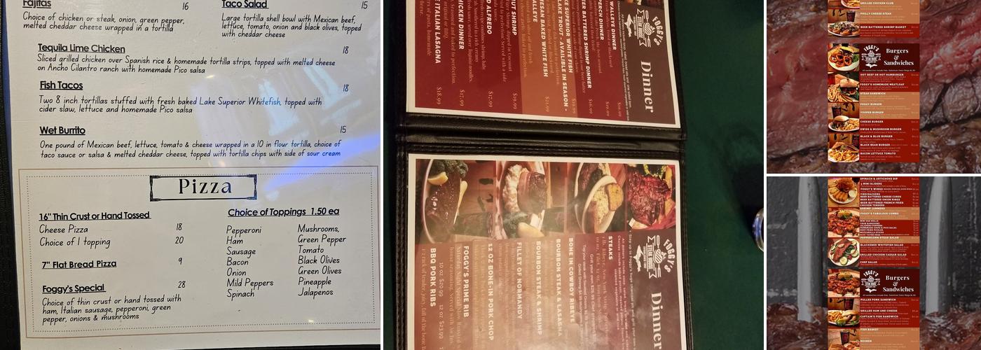 Foggy's Steakhouse & Lounge Menu