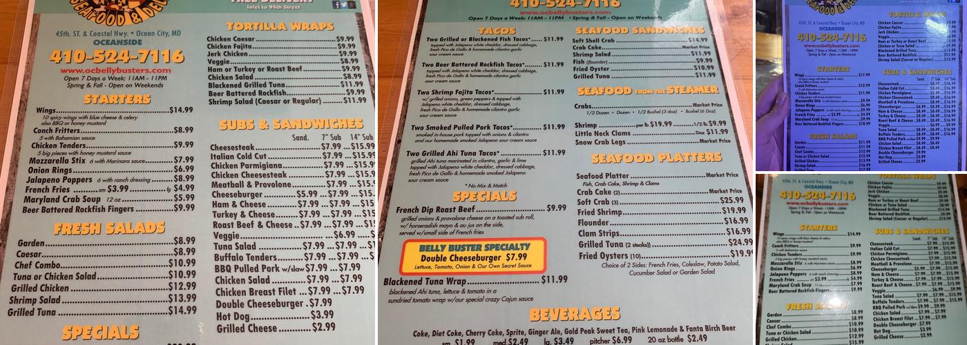 Belly Busters Menu