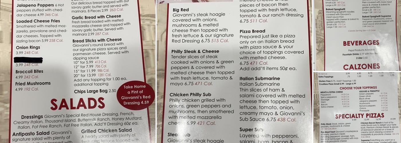 Giovanni's Pizza of Prestonsburg Menu