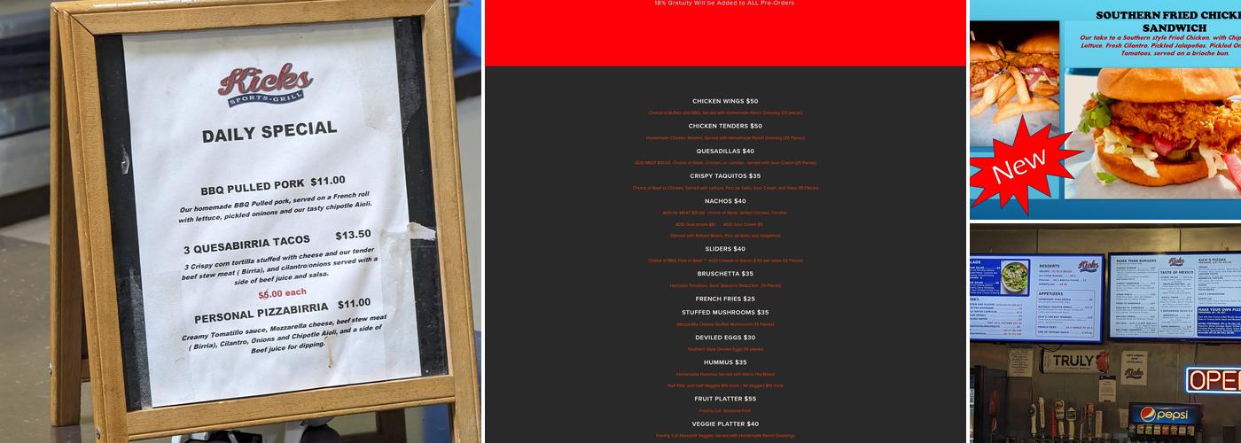 kicks Sports and Grill Menu