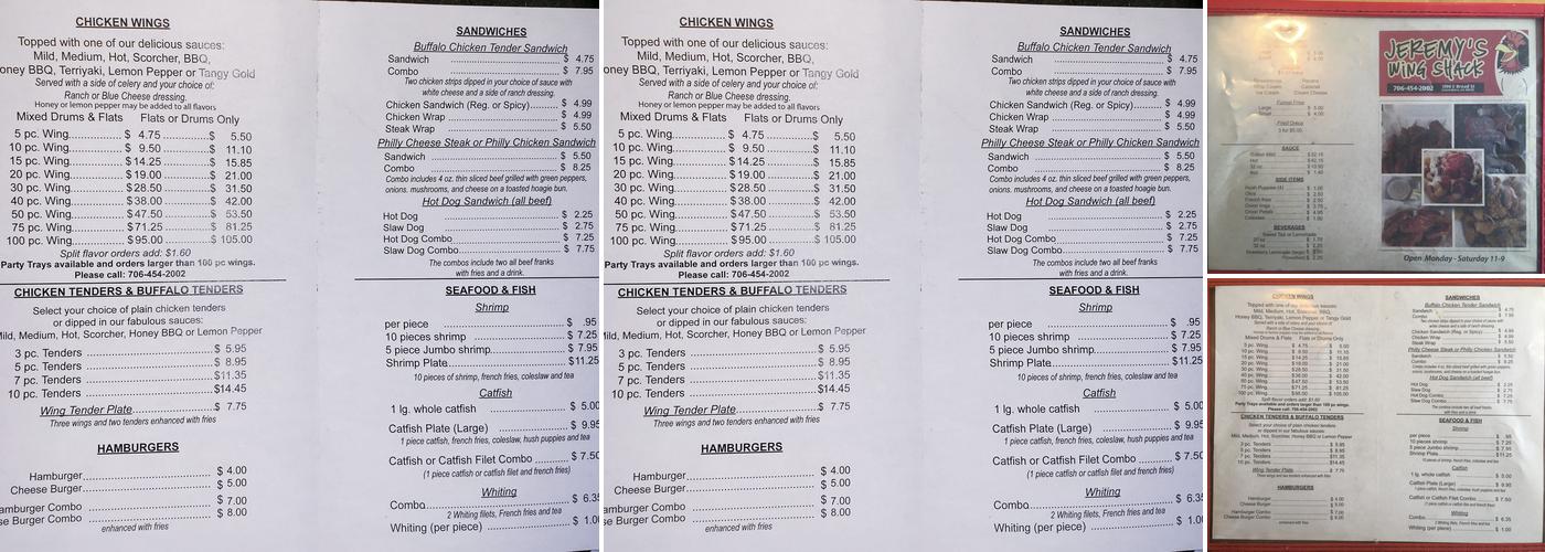 Jeremy's WingShack Menu