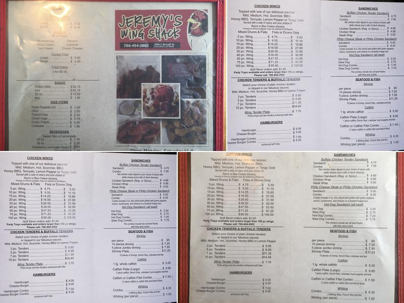 Jeremy's WingShack Menu