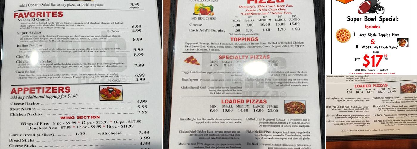 Ken's Pizza Menu