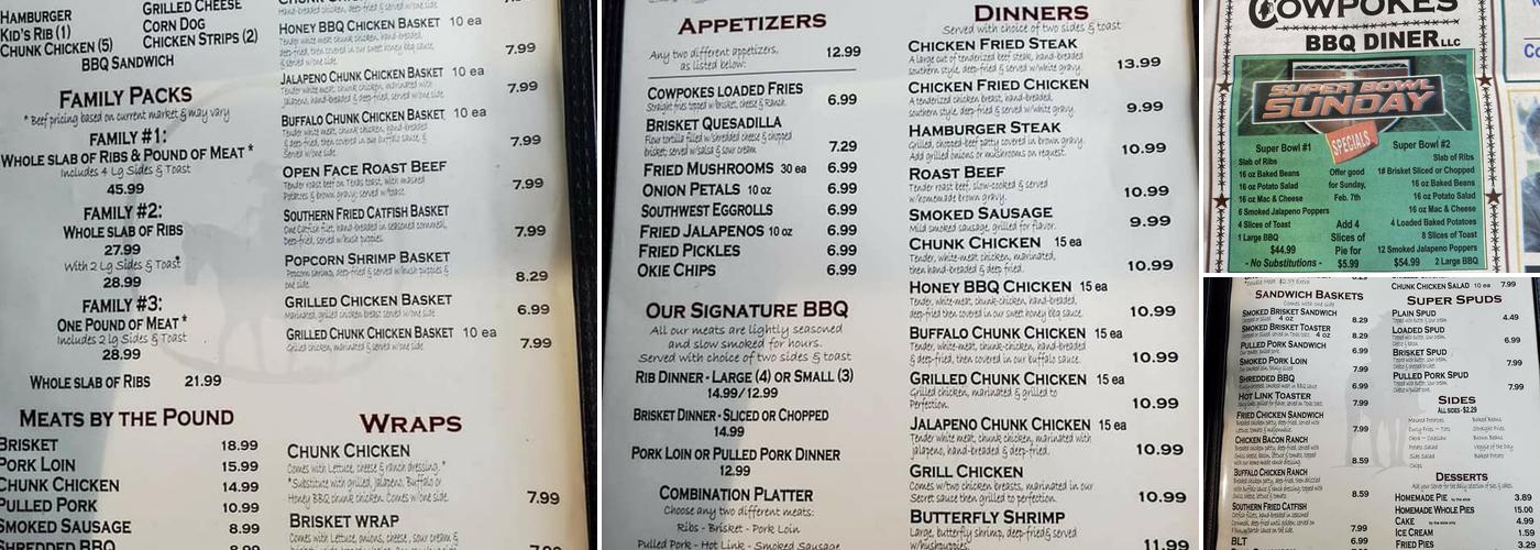 Cow Pokes BBQ Menu