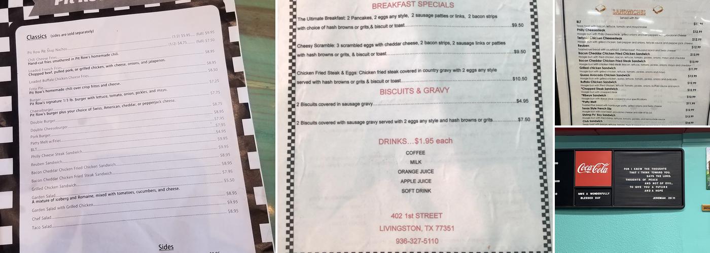 Pit Row Pit Stop Menu