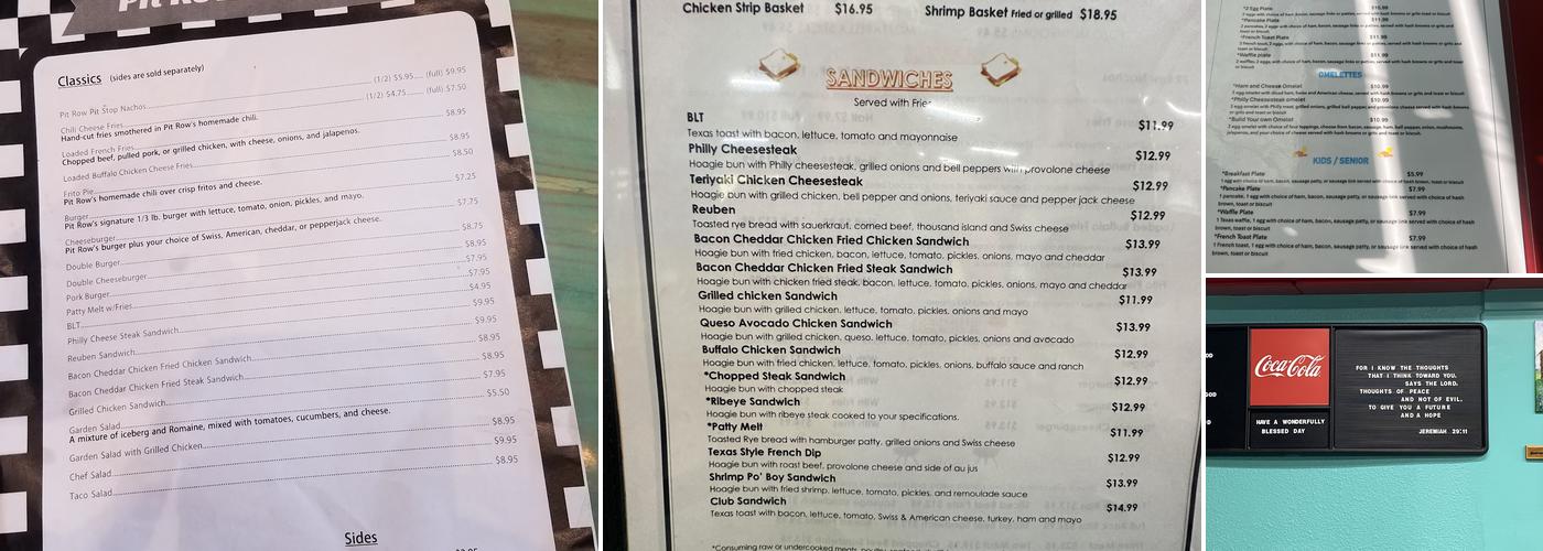 Pit Row Pit Stop Menu