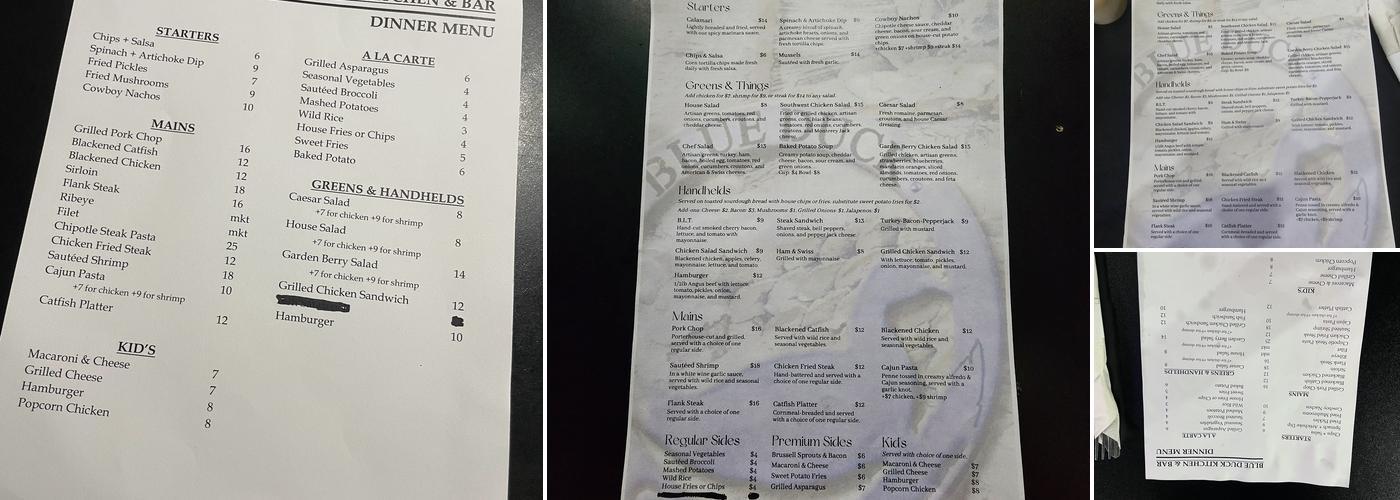 The Blue Duck Kitchen & Bar Menu