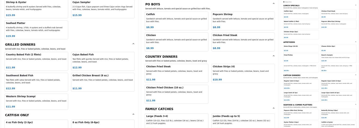 David Beard's Catfish King Menu