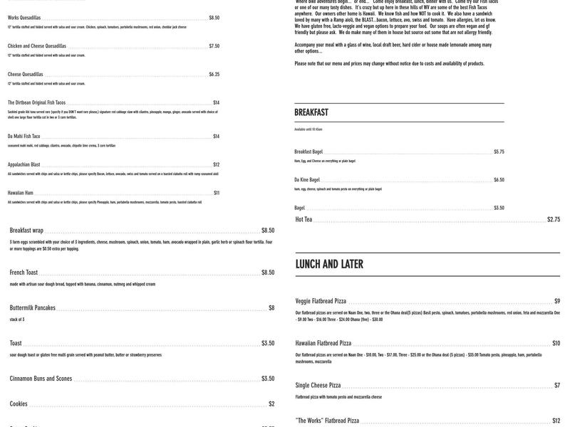 Dirtbean Menu