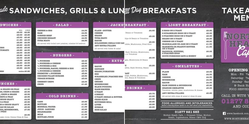 Norton Heath Cafe Menu