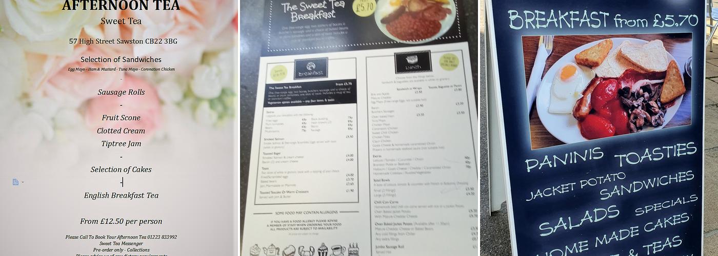 sweet tea sawston Menu