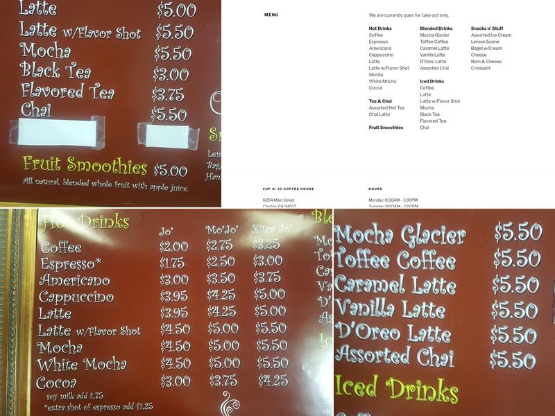 Cup O' Jo Menu