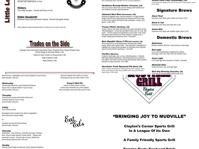 Ed's Mudville Grill Menu