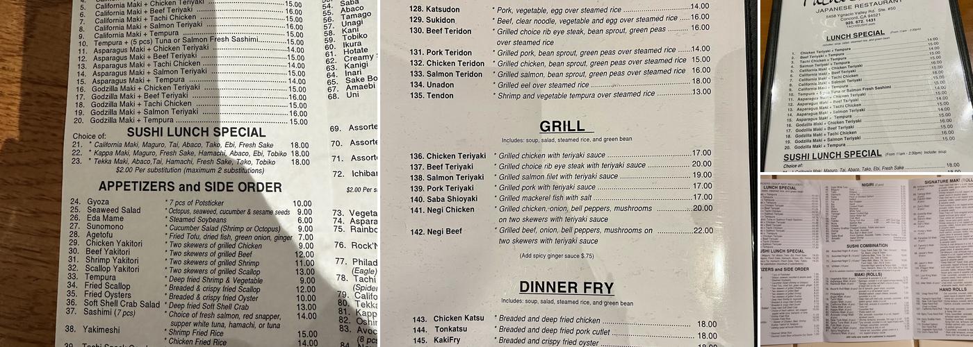 Tachi Sushi Bar Menu