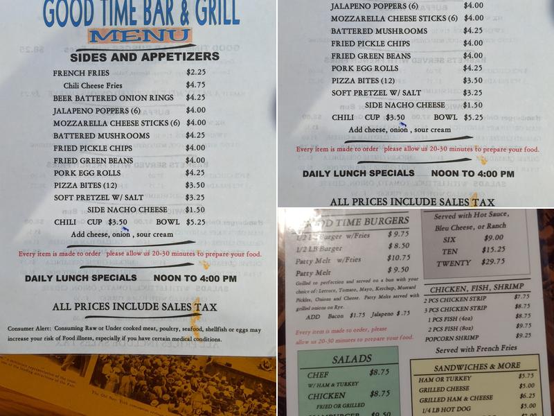 GOOD TIME BAR & GRILL Menu