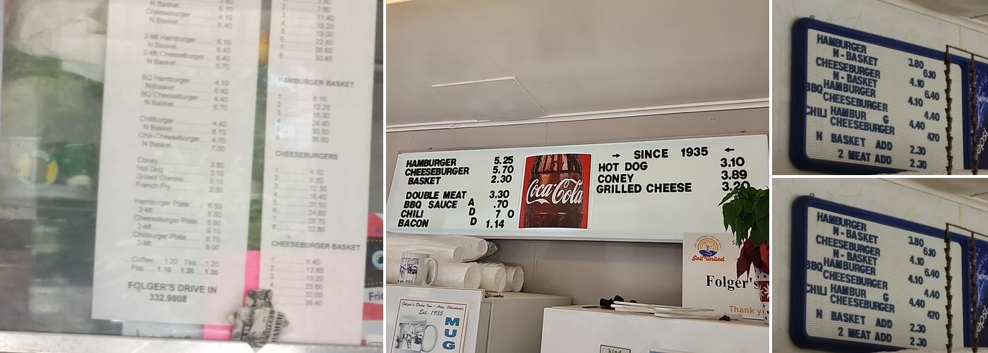 Folger's Drive-In Menu