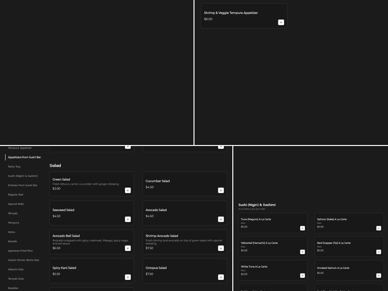 Asahi Japanese Hibachi & Sushi Bar Menu