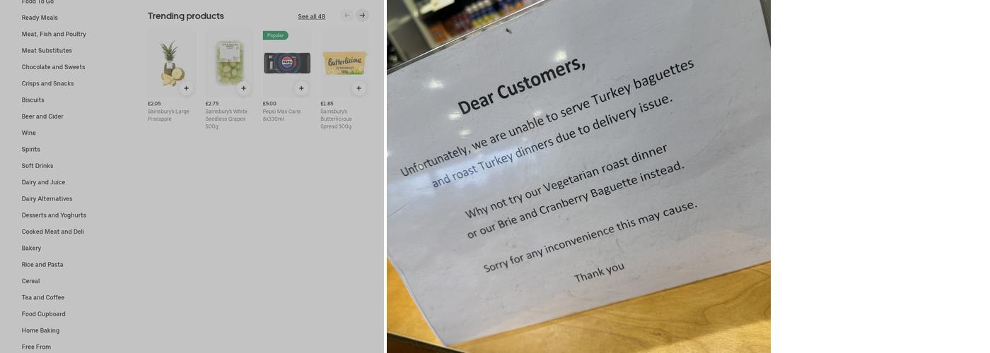 Sainsbury's Café Menu