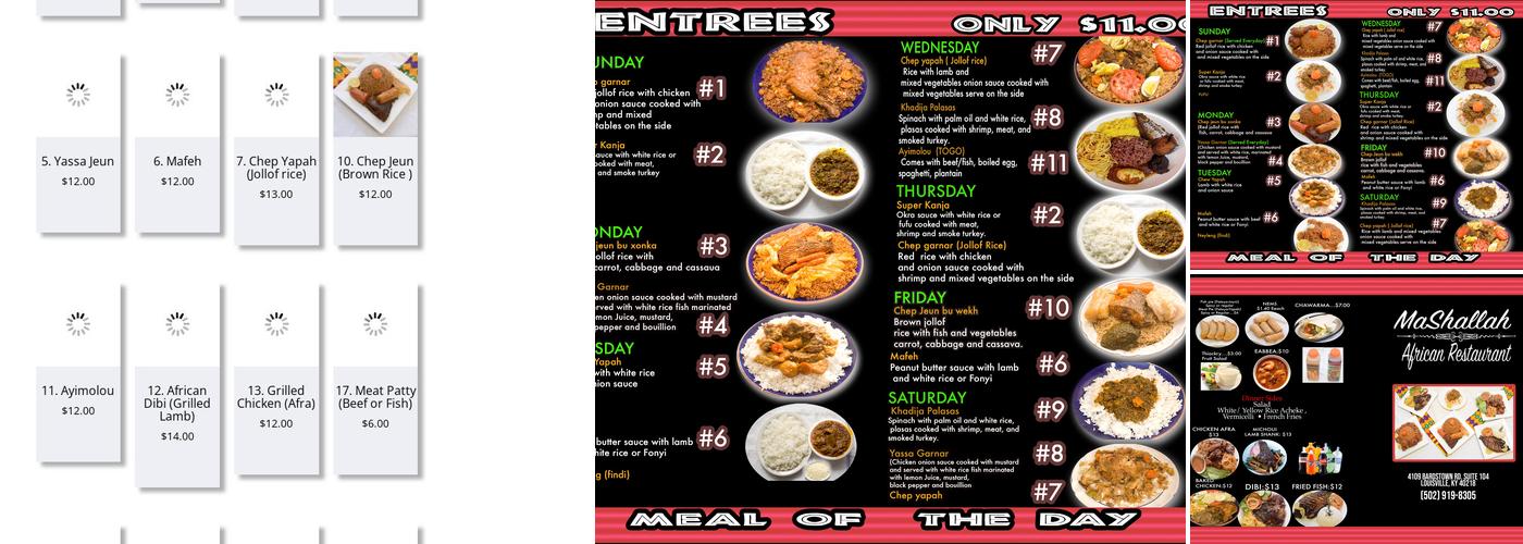 Mashallah African Restaurant Menu