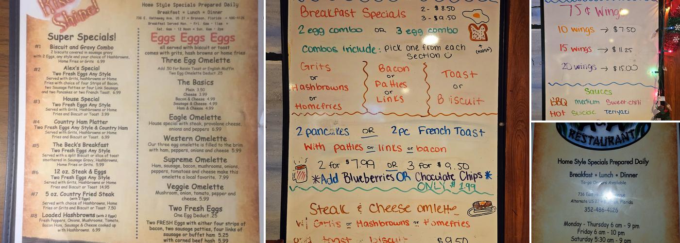 A & A Restaurant Menu