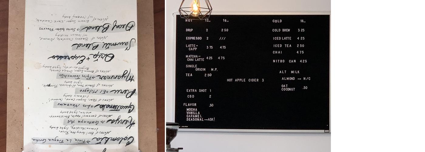 Endgrain Coffee Roasters Menu