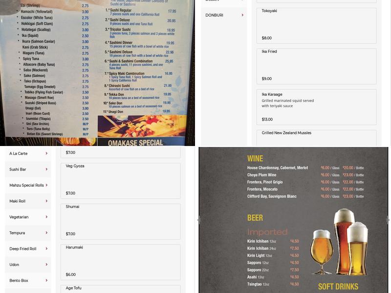 Mahzu Sushi & Grill Menu