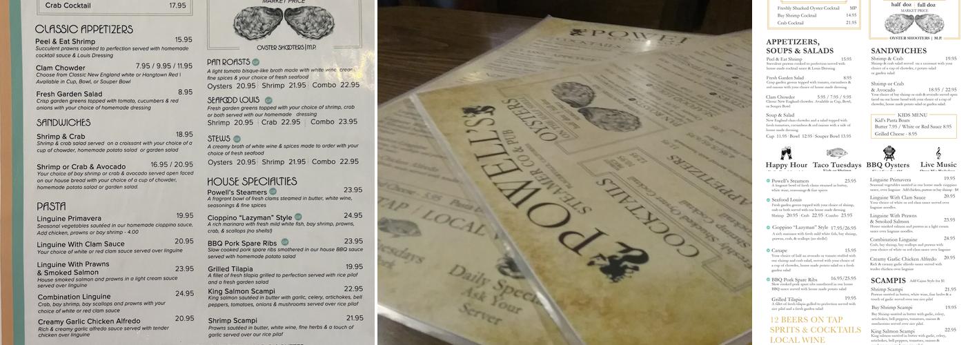 Powells Steamer Co. & Pub Menu