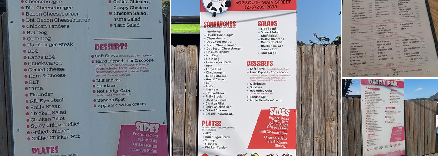 Dairy Bar Menu
