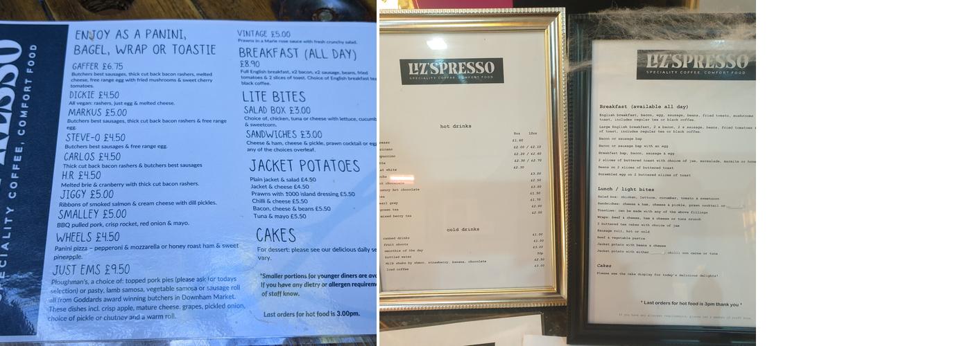 Lizspresso Menu