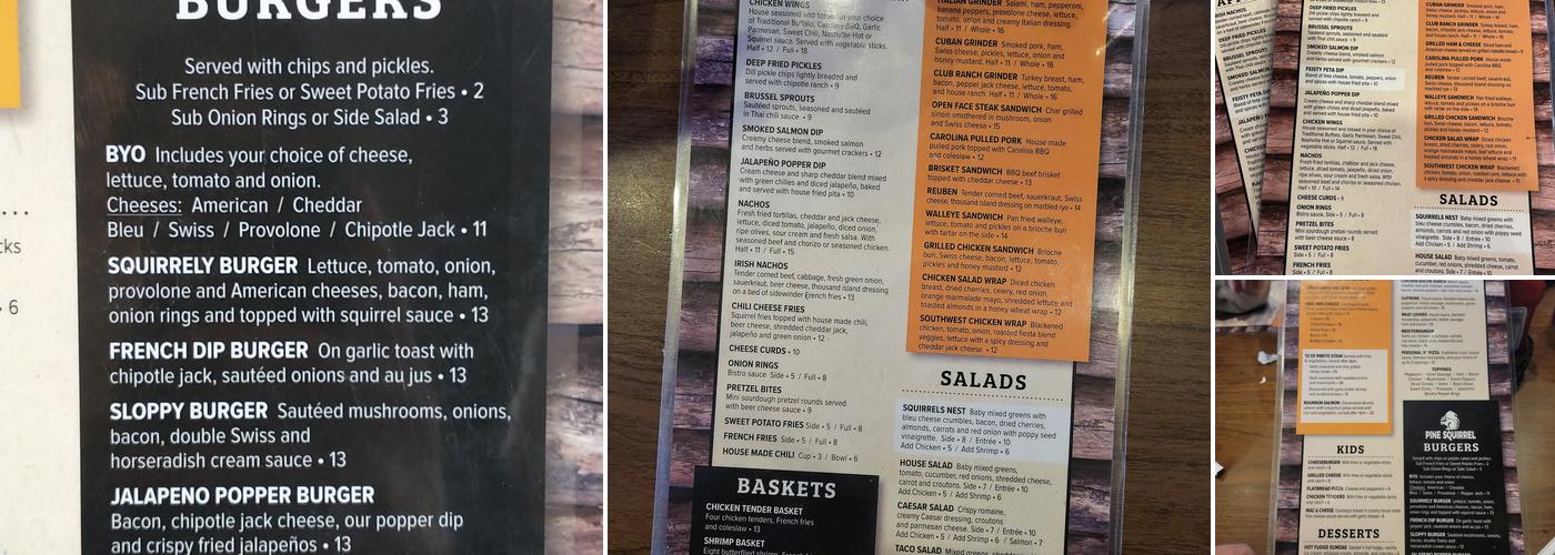 The Pine Squirrel Bar & Grill Menu