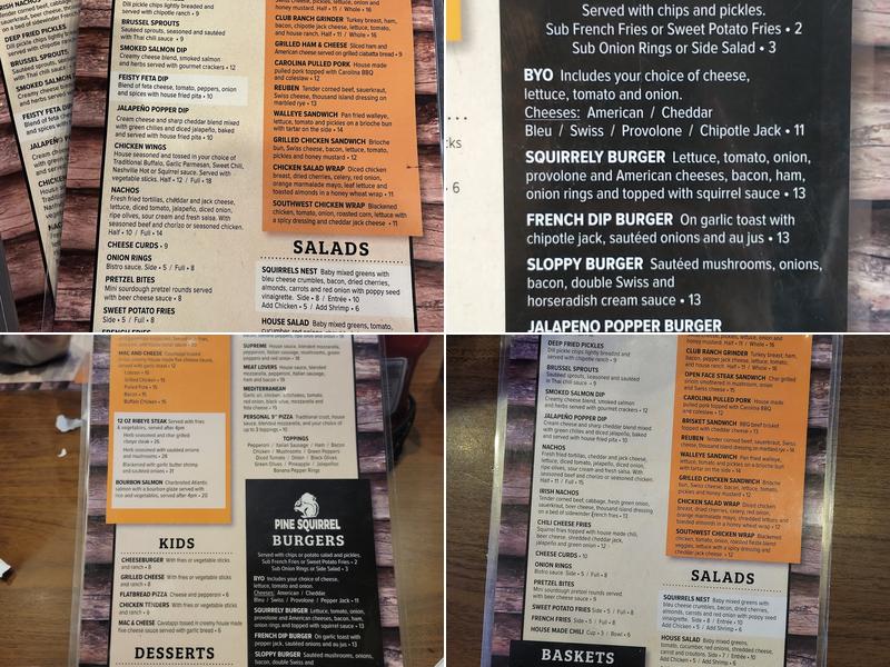 The Pine Squirrel Bar & Grill Menu