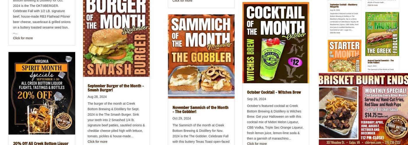 Creek Bottom Brewing Company Tasting Room & Pub Menu