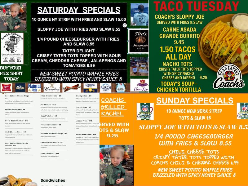 Coach's Pub & Eatery Menu