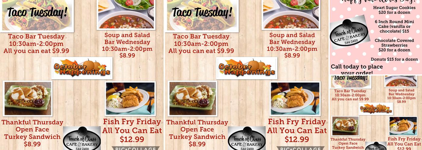 Touch Of Class Cafe And Bakery Menu