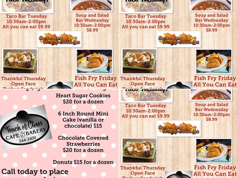 Touch Of Class Cafe And Bakery Menu