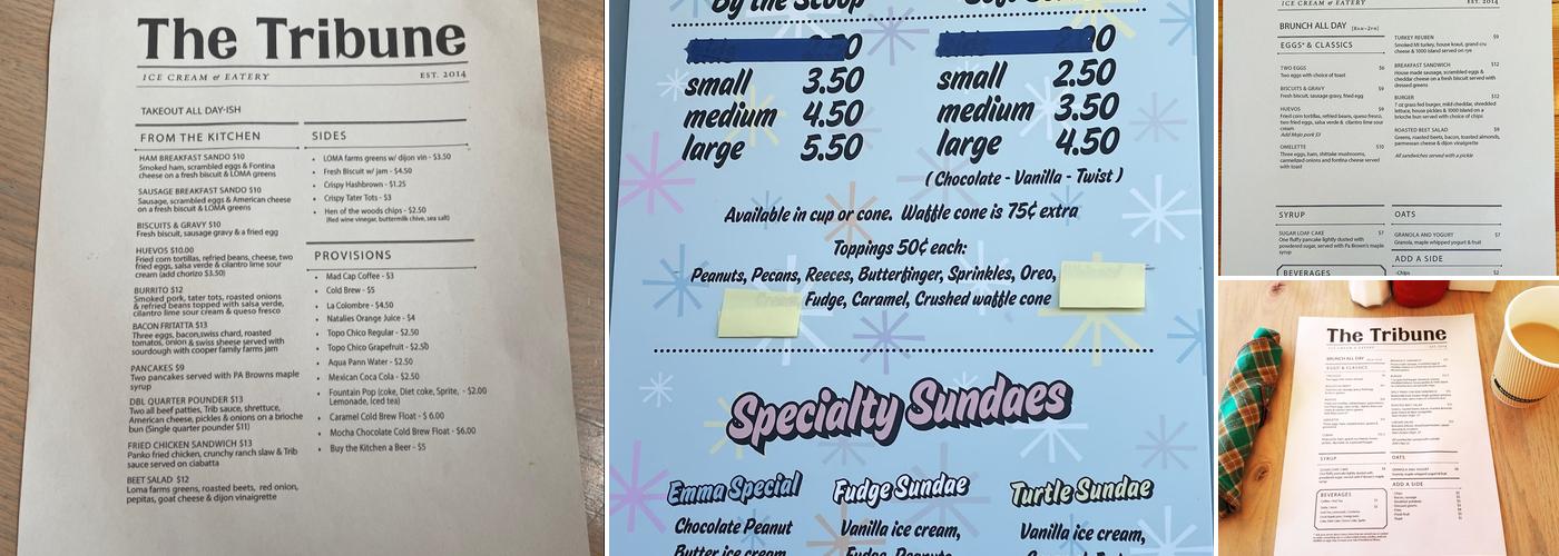 The Tribune Ice Cream & Eatery Menu