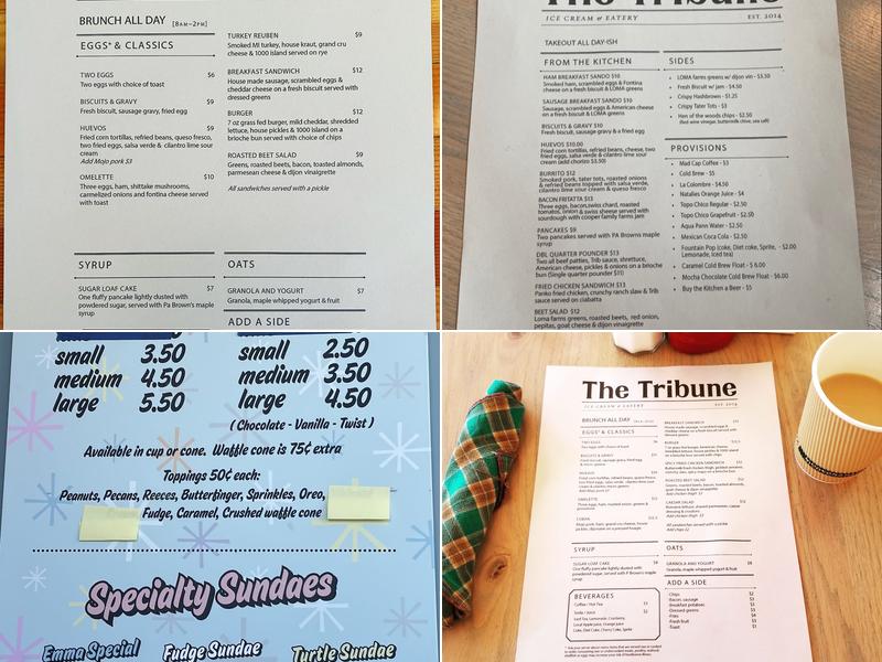 The Tribune Ice Cream & Eatery Menu